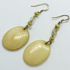 VINTAGE BOVINE BONE STATEMENT EARRINGS DANGLE 3” DANGLE BEADED PIERCED HOOK 1970